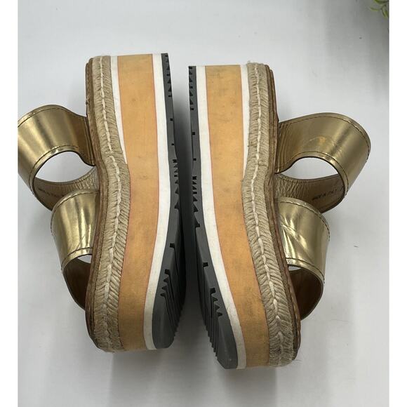 Prada Designer Gold Metallic Leather Espadrille Platform 2.5" Sandals Sz 39/8.5 - Picture 5 of 10